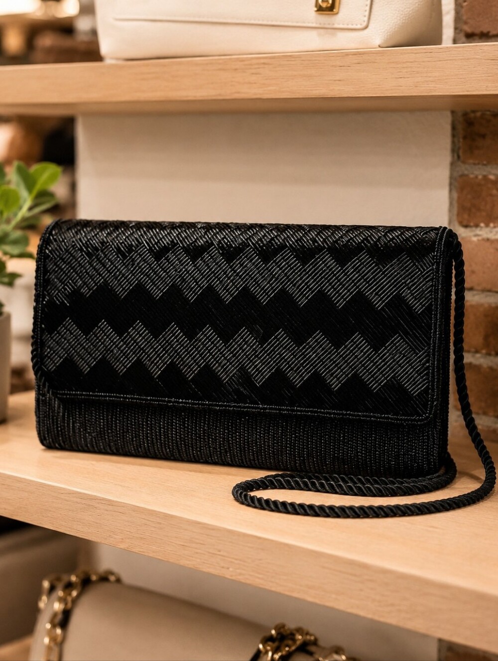 Elegant Black Beaded Crossbody Bag